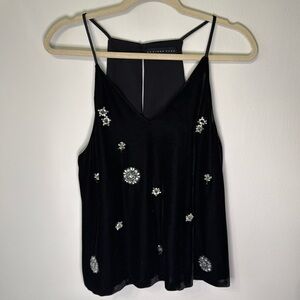 Endless Rose Black Velvet Top Beaded Sleeveless Spaghetti Strap New without tag